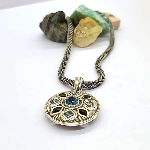 NWTS Brighton "ARAGON" Sapphire Swarovski Crystal Reversible Pend w Mesh Chain! - Picture 3 of 12